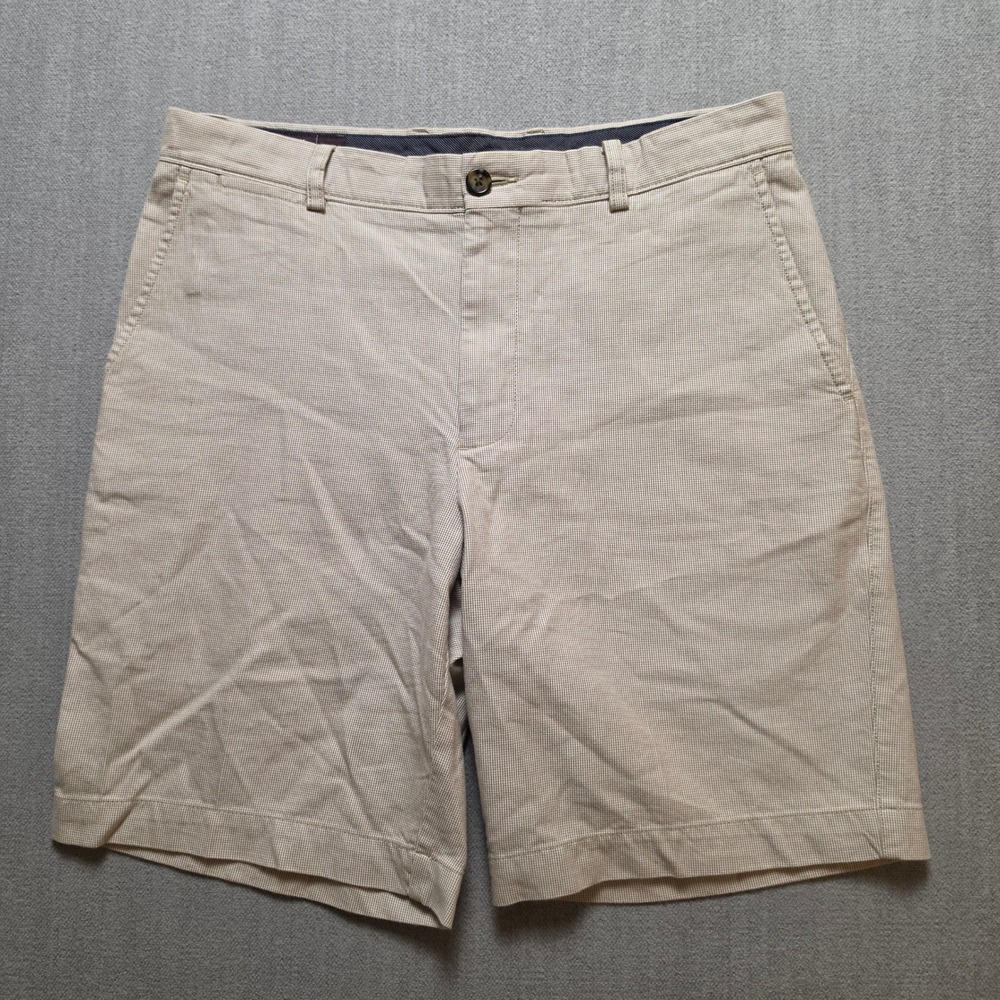 Johnston & Murphy Shorts Mens 32 Tan Micro Houndstooth Cotton Flat Front